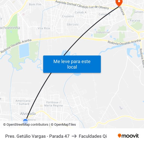 Pres. Getúlio Vargas - Parada 47 to Faculdades Qi map