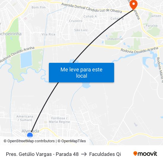 Pres. Getúlio Vargas - Parada 48 to Faculdades Qi map