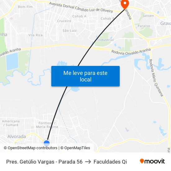 Pres. Getúlio Vargas - Parada 56 to Faculdades Qi map