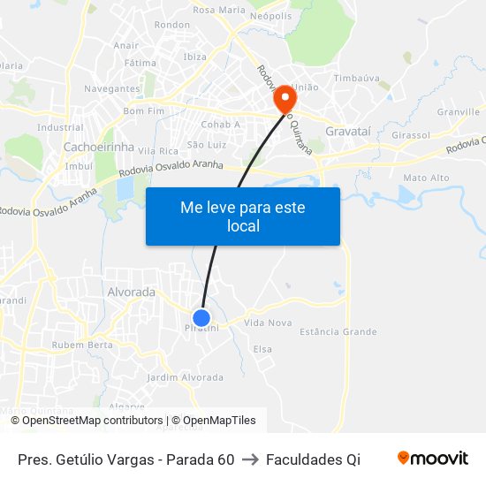 Pres. Getúlio Vargas - Parada 60 to Faculdades Qi map