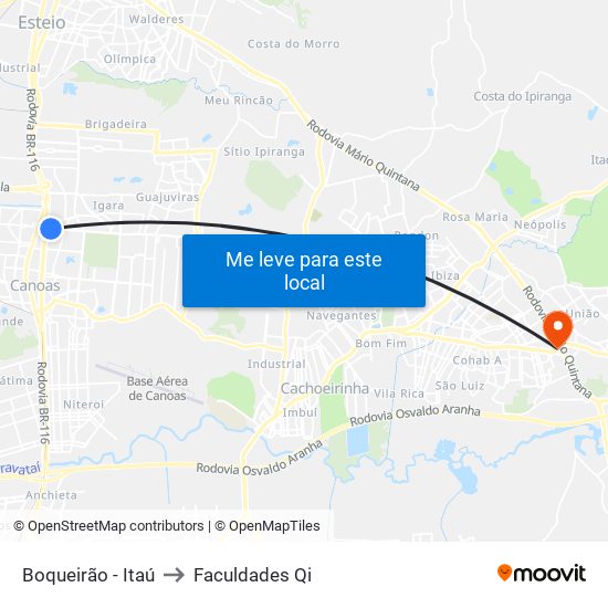 Boqueirão - Itaú to Faculdades Qi map