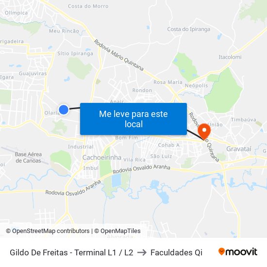 Gildo De Freitas - Terminal L1 / L2 to Faculdades Qi map