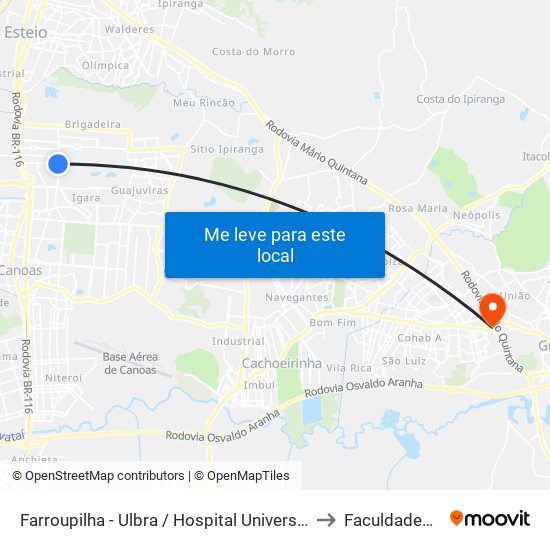 Farroupilha - Ulbra / Hospital Universitário to Faculdades Qi map