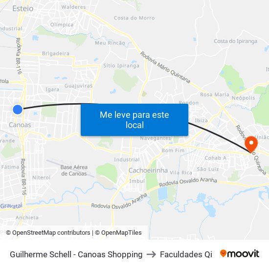 Guilherme Schell - Canoas Shopping to Faculdades Qi map