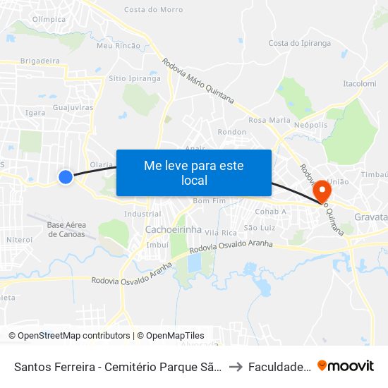 Santos Ferreira - Cemitério Parque São Vicente to Faculdades Qi map