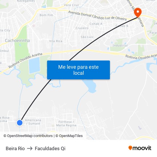 Beira Rio to Faculdades Qi map