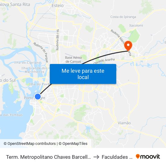 Term. Metropolitano Chaves Barcellos to Faculdades Qi map