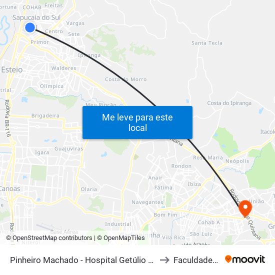 Pinheiro Machado - Hospital Getúlio Vargas to Faculdades Qi map