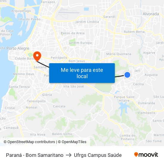 Paraná - Bom Samaritano to Ufrgs Campus Saúde map