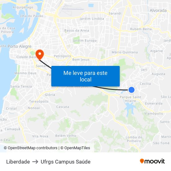 Liberdade to Ufrgs Campus Saúde map