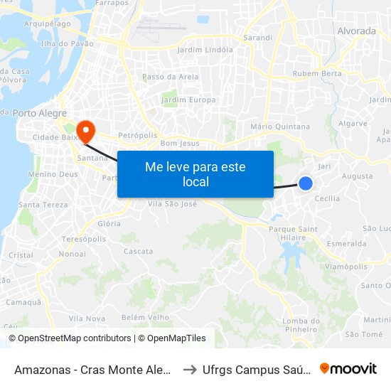 Amazonas - Cras Monte Alegre to Ufrgs Campus Saúde map