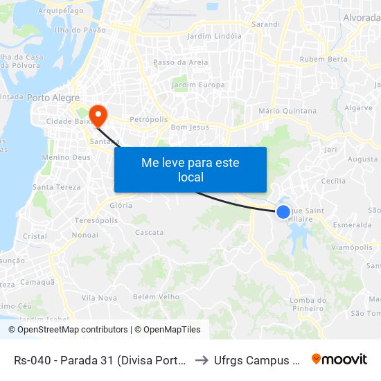 Rs-040 - Parada 31 (Divisa Porto Alegre) to Ufrgs Campus Saúde map