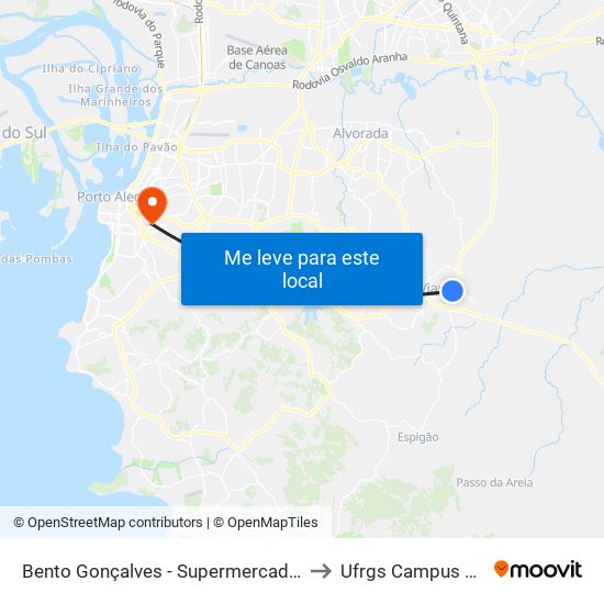 Bento Gonçalves - Supermercado Lisboa to Ufrgs Campus Saúde map