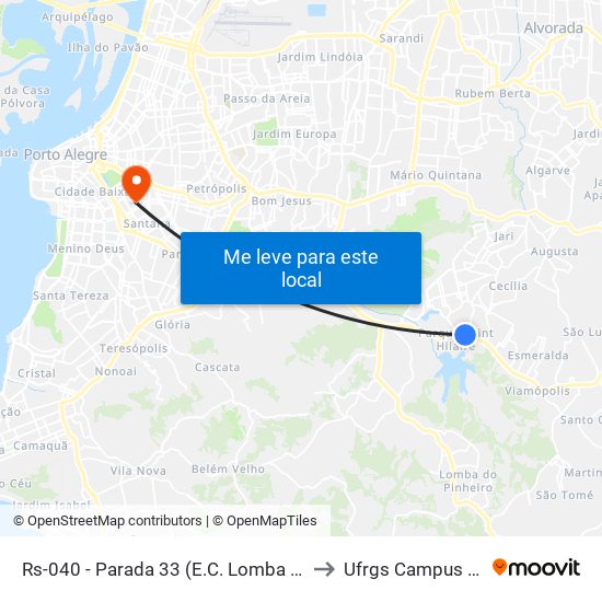 Rs-040 - Parada 33 (E.C. Lomba Do Sabão) to Ufrgs Campus Saúde map