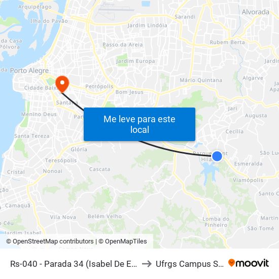 Rs-040 - Parada 34 (Isabel De Espanha) to Ufrgs Campus Saúde map