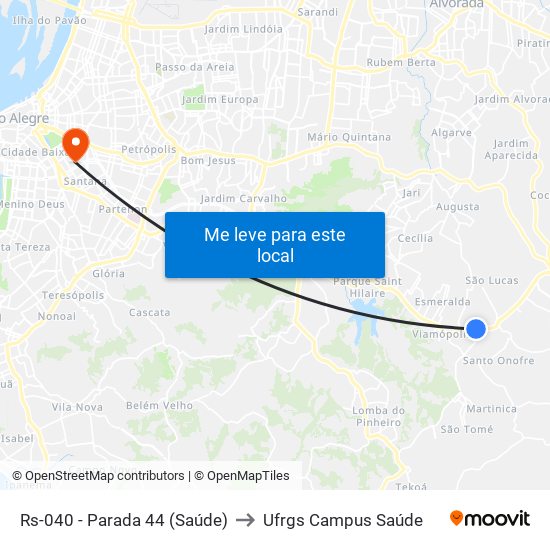 Rs-040 - Parada 44 (Saúde) to Ufrgs Campus Saúde map