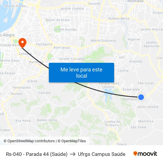 Rs-040 - Parada 44 (Saúde) to Ufrgs Campus Saúde map