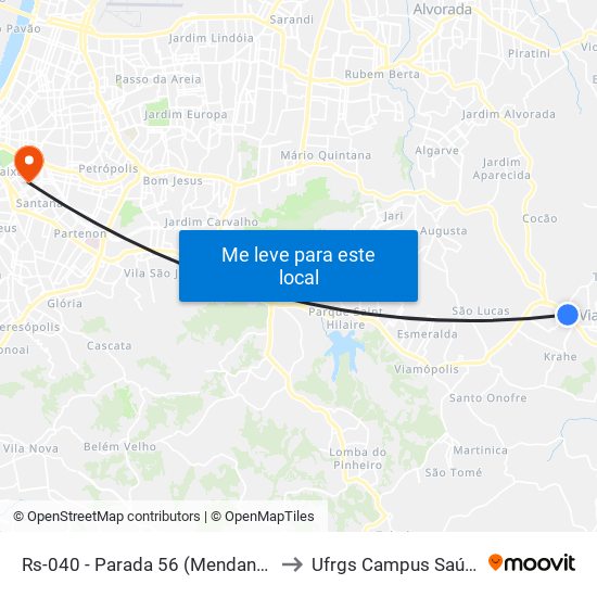 Rs-040 - Parada 56 (Mendanha) to Ufrgs Campus Saúde map
