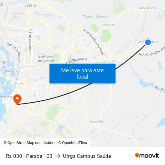 Rs-030 - Parada 103 to Ufrgs Campus Saúde map