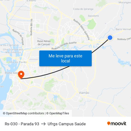 Rs-030 - Parada 93 to Ufrgs Campus Saúde map