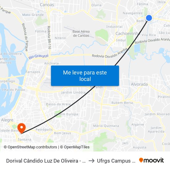 Dorival Cândido Luz De Oliveira - Parada 61 to Ufrgs Campus Saúde map