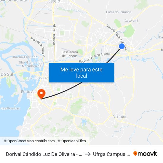 Dorival Cândido Luz De Oliveira - Parada 74 to Ufrgs Campus Saúde map