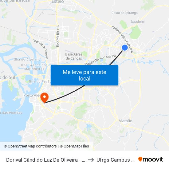Dorival Cândido Luz De Oliveira - Parada 72 to Ufrgs Campus Saúde map