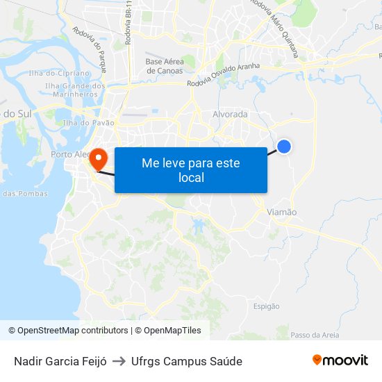 Nadir Garcia Feijó to Ufrgs Campus Saúde map