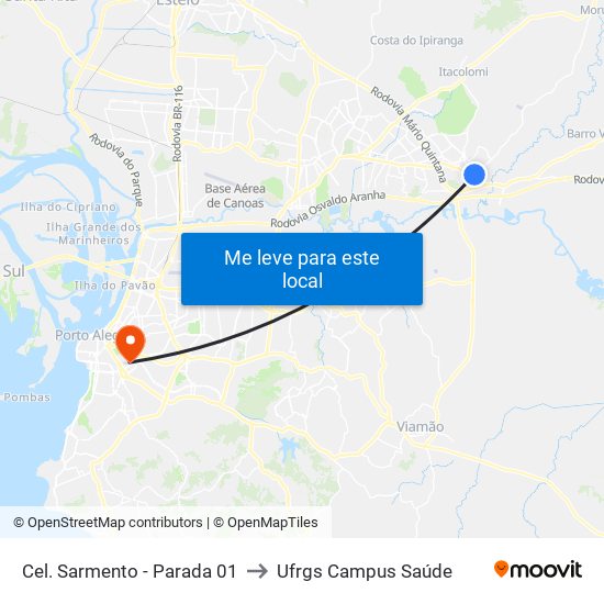 Cel. Sarmento - Parada 01 to Ufrgs Campus Saúde map