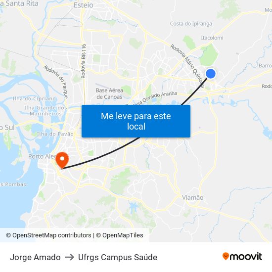 Jorge Amado to Ufrgs Campus Saúde map