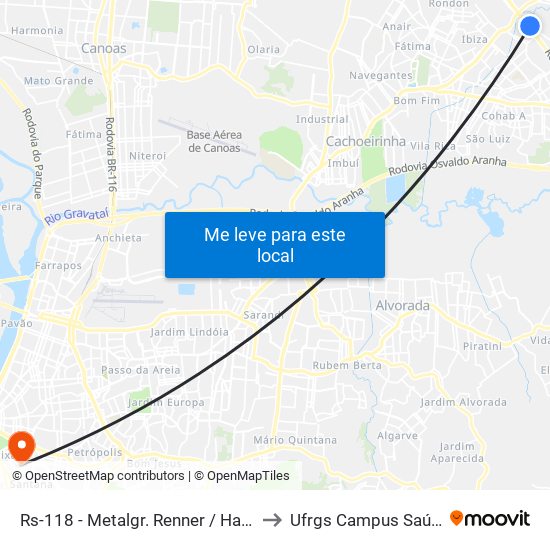 Rs-118 - Metalgr. Renner / Havan to Ufrgs Campus Saúde map