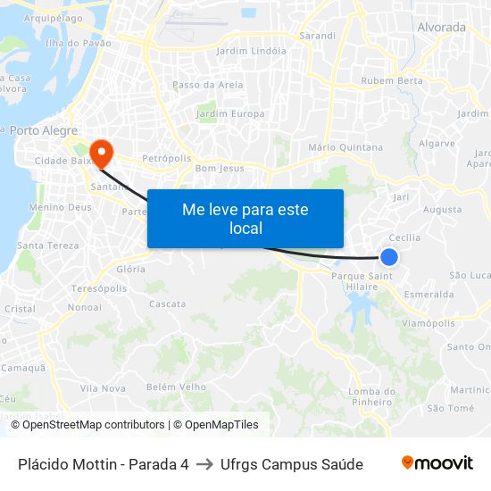 Plácido Mottin - Parada 4 to Ufrgs Campus Saúde map
