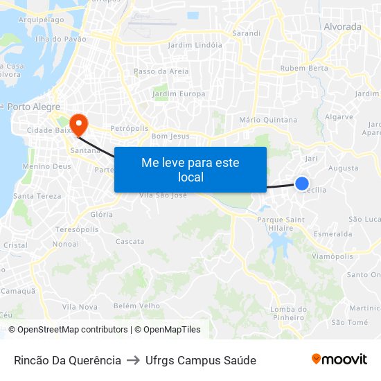 Rincão Da Querência to Ufrgs Campus Saúde map