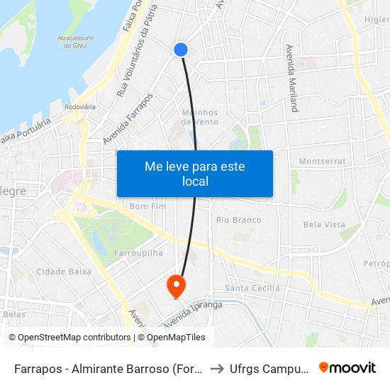 Farrapos - Almirante Barroso (Fora Do Corredor) to Ufrgs Campus Saúde map