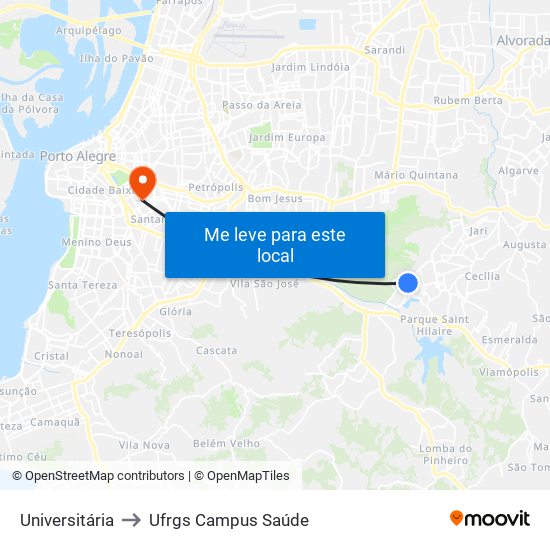 Universitária to Ufrgs Campus Saúde map