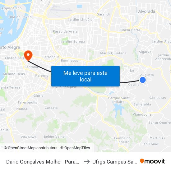 Dario Gonçalves Molho - Parada 19 to Ufrgs Campus Saúde map