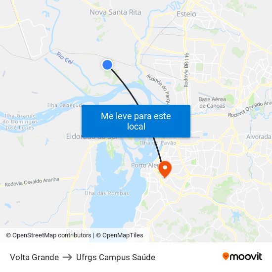 Volta Grande to Ufrgs Campus Saúde map