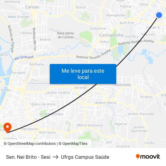 Sen. Nei Brito - Sesi to Ufrgs Campus Saúde map