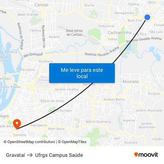 Gravataí to Ufrgs Campus Saúde map