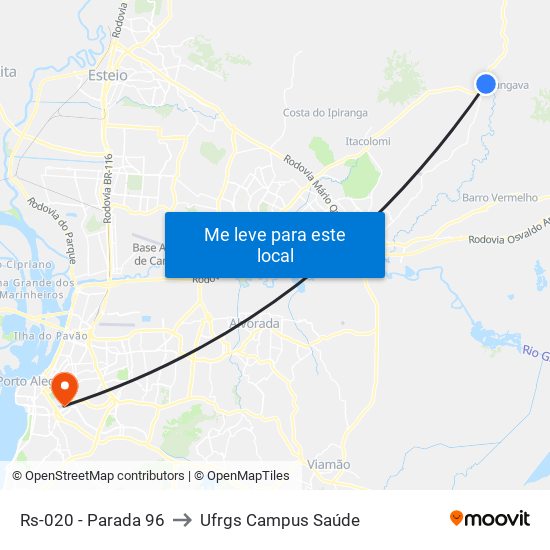 Rs-020 - Parada 96 to Ufrgs Campus Saúde map