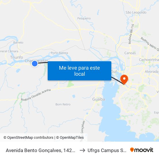 Avenida Bento Gonçalves, 1423-1503 to Ufrgs Campus Saúde map