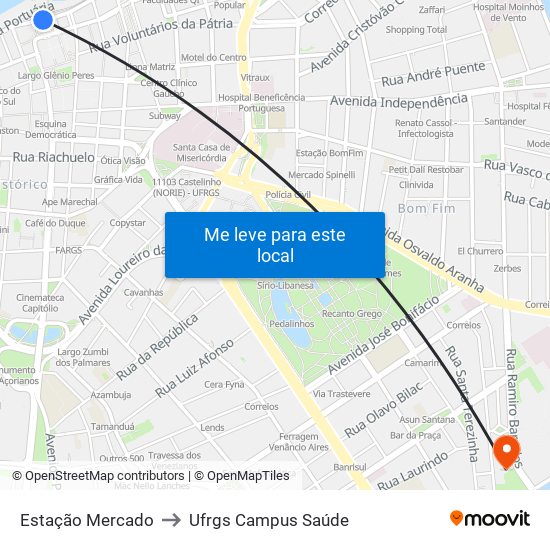 Estação Mercado to Ufrgs Campus Saúde map