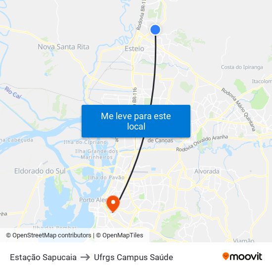 Estação Sapucaia to Ufrgs Campus Saúde map