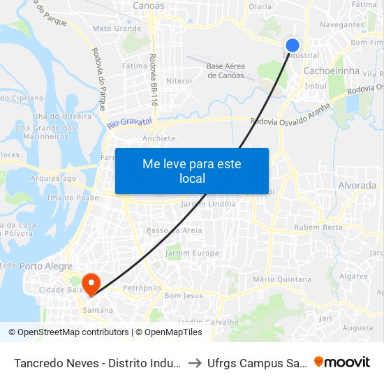 Tancredo Neves - Distrito Industrial to Ufrgs Campus Saúde map