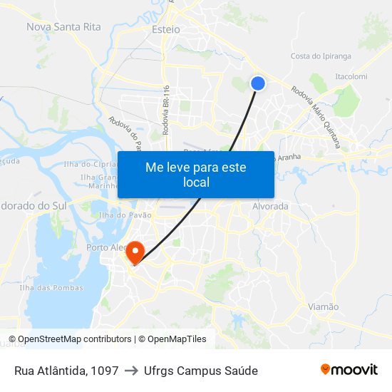 Rua Atlântida, 1097 to Ufrgs Campus Saúde map