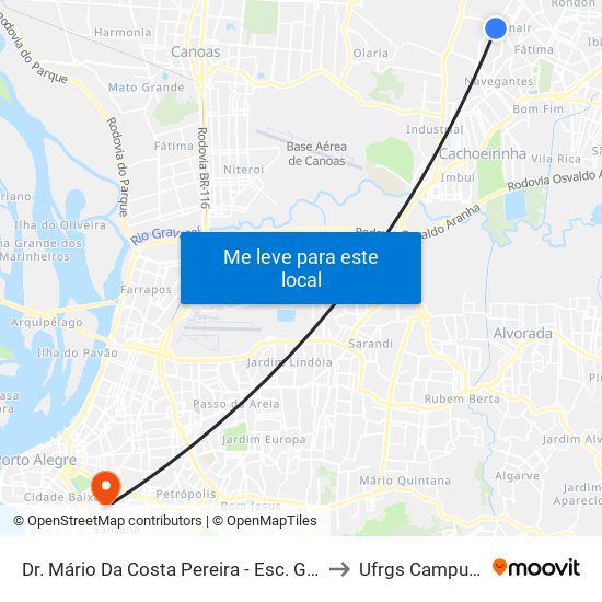 Dr. Mário Da Costa Pereira - Esc. Granja Esperança to Ufrgs Campus Saúde map