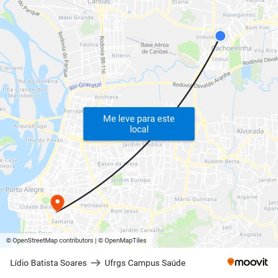 Lídio Batista Soares to Ufrgs Campus Saúde map