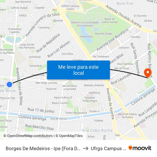 Borges De Medeiros - Ipe (Fora Do Corredor) to Ufrgs Campus Saúde map