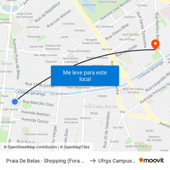 Praia De Belas - Shopping (Fora Do Corredor) to Ufrgs Campus Saúde map
