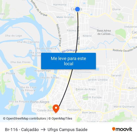 Br-116 - Calçadão to Ufrgs Campus Saúde map